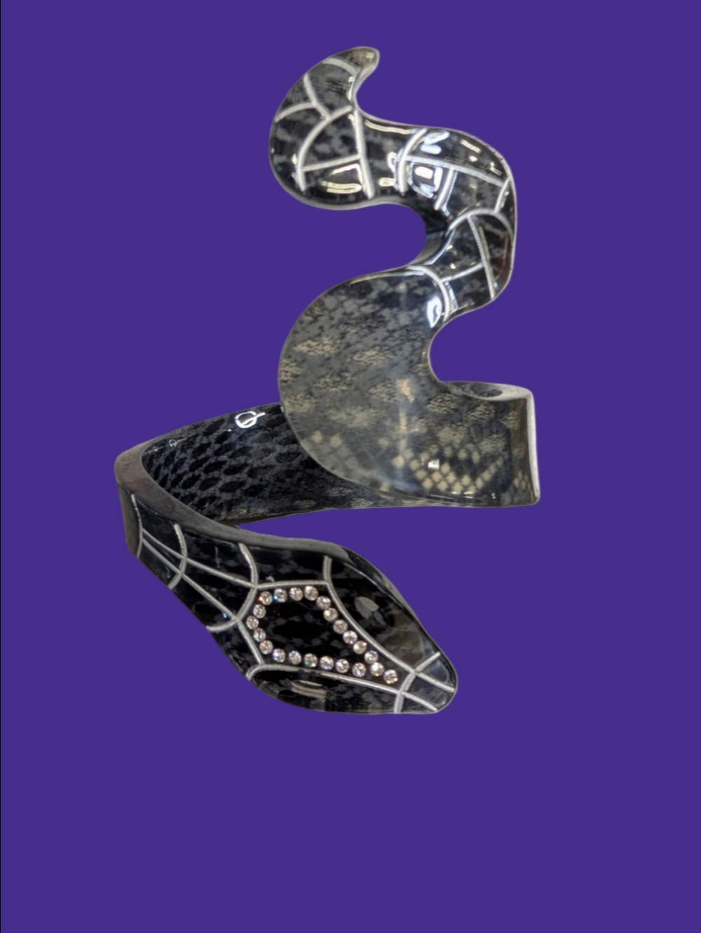 Bracelet  Swirl Black Resin Snake Reptile Arm Cuff with Rhinestone Accents
